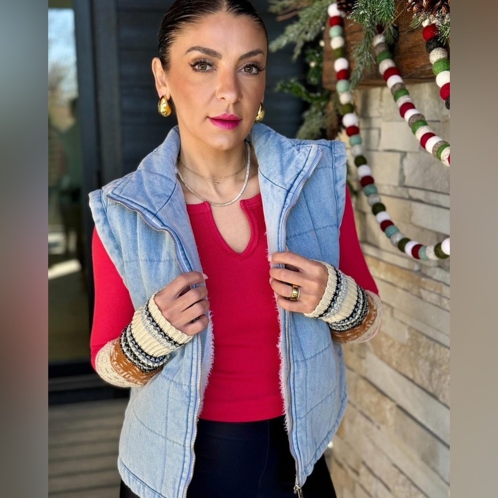 NWT Aaron & Amber Fleece Lined Denim Puffer Vest